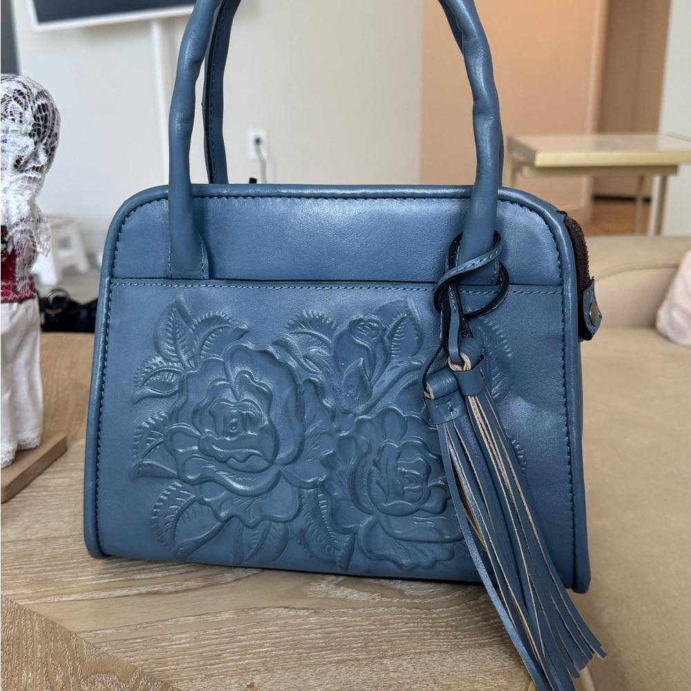 Patrica Nash Blue Embossed Floral Handbag